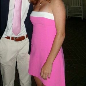 REVOLVE Strapless Pink and White Mini Dress